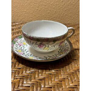 Antique Japanese Bone China Tea Cup & Saucer Set With Floral Pattern
